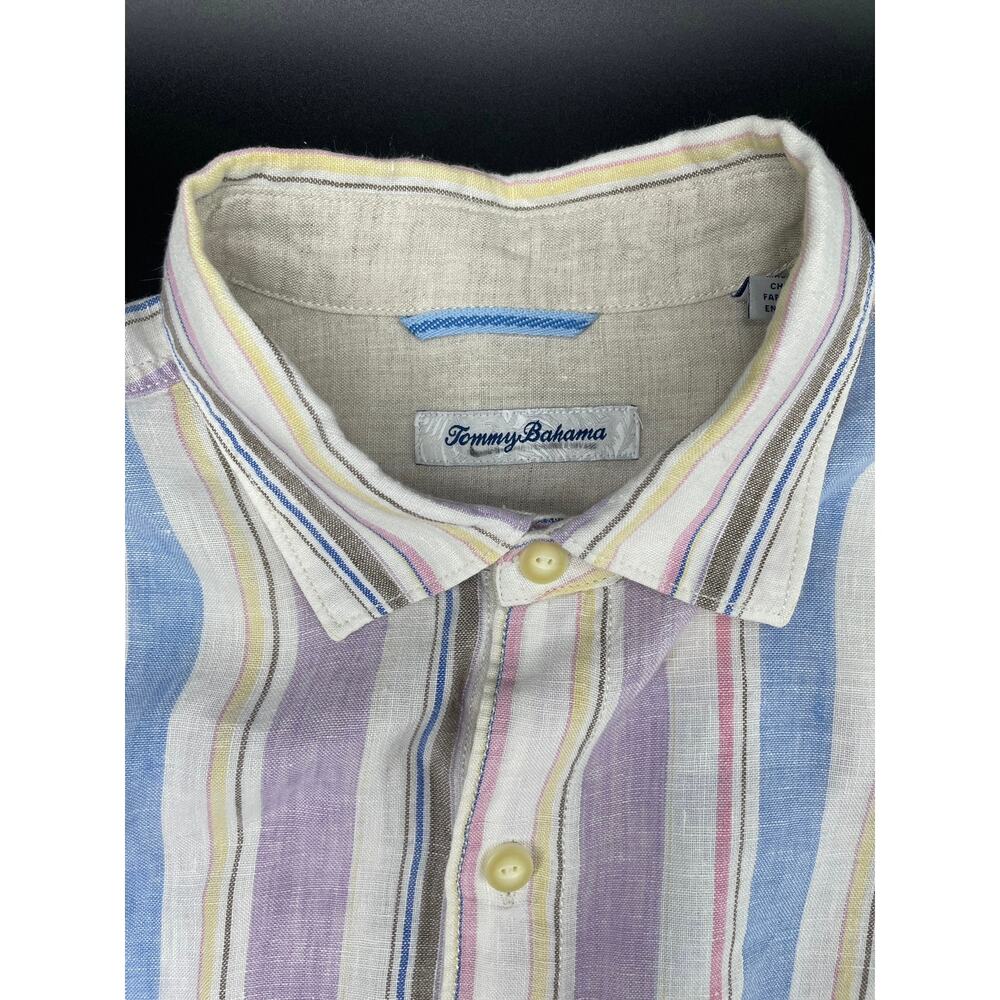 Tommy Bahama 100% Linen Button Up Shirt Men’s M Purple/Blue Candy Stripe Lng Slv - Picture 5 of 10
